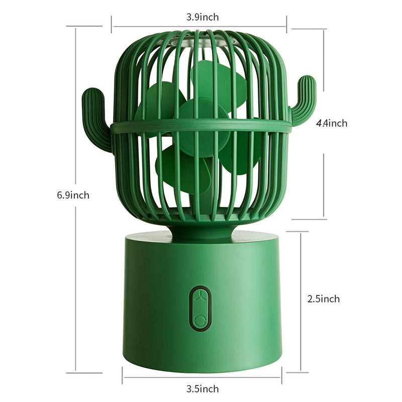 BEISHIDA Personal Fan Small Desktop USB Desk Fan, Cactus Mini Handheld Table 80 Degree Auto Rotation Portable Fans, 3 Speeds Strong Wind, Quiet Operation Fan for Room Home Office Outdoor Travel Green