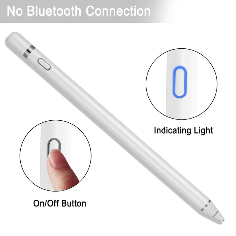 Active Stylus Pens for Touch Screens, Digital Stylish Pen Pencil Rechargeable Compatible with Most Capacitive Touch Screens WHITE