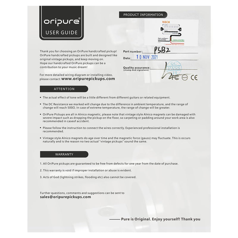 [AUSTRALIA] - Oripure Alnico 5 Guitar Humbucker Pickups Bridge Pickup Hot Dual Rail & Screw Poles 