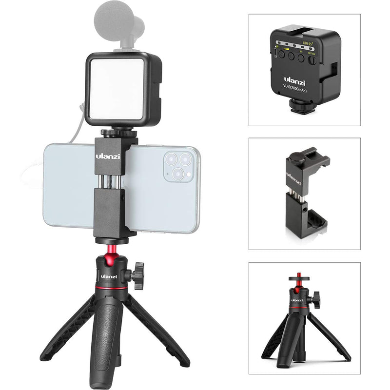 ULANZI Smartphone Vlogging Kit with Adjustable Handle Grip, Mini Tripod, Dimmable LED Light - YouTube, TIK Tok, Vlogging Equipment for iPhone/Android Smartphone Video Kit (ST-02S) ST-02S