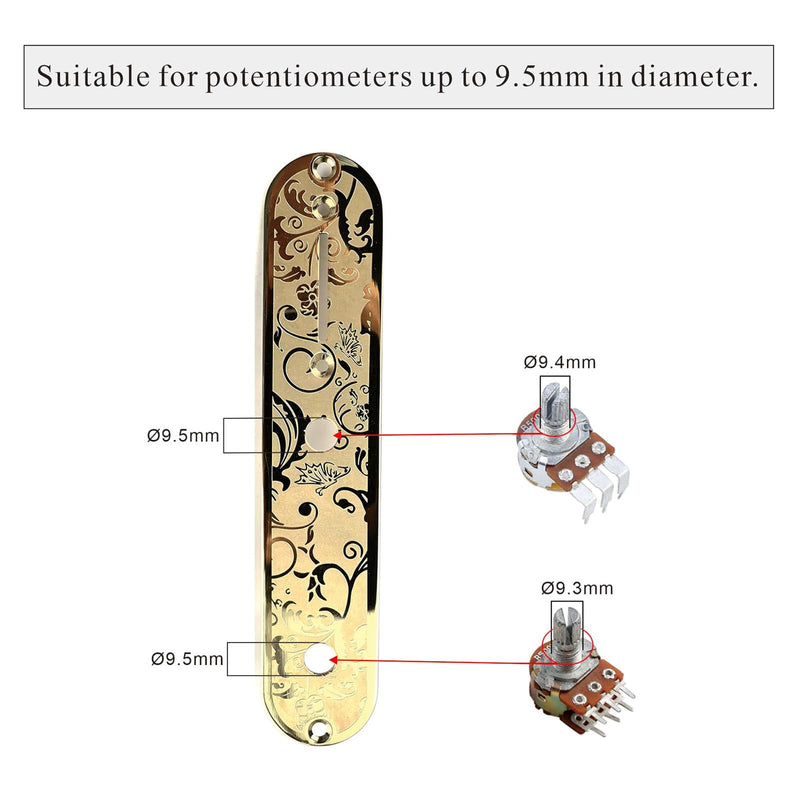 [AUSTRALIA] - Stainless Steel Engraved Telecaster Control Plate 2-Hole Mount 9.5mm (3/8") CNC Electric Guitar Control Plate Compatible with Most Fender Tele Style Guitar Replacement Parts（Gold） Gold 