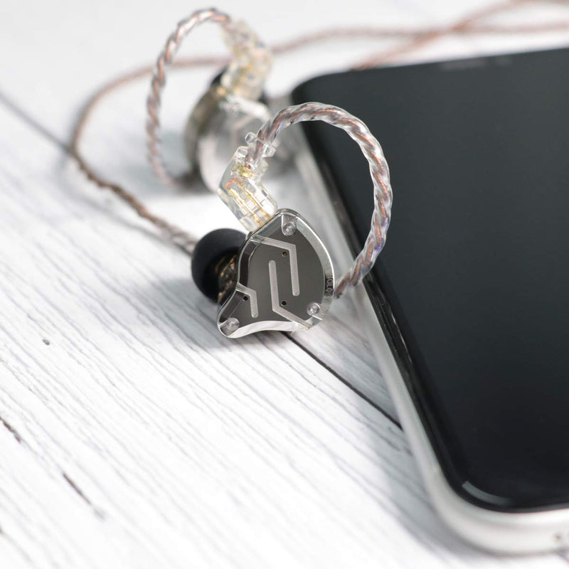 Linsoul KZ ZS10 Pro 4BA+1DD 5 Driver in Ear Monitor(with Mic, Black) + Tripowin Zonie 16 Core Silver Plated IEM Cable(Recessed 2pin, 3.5mm, Grey)