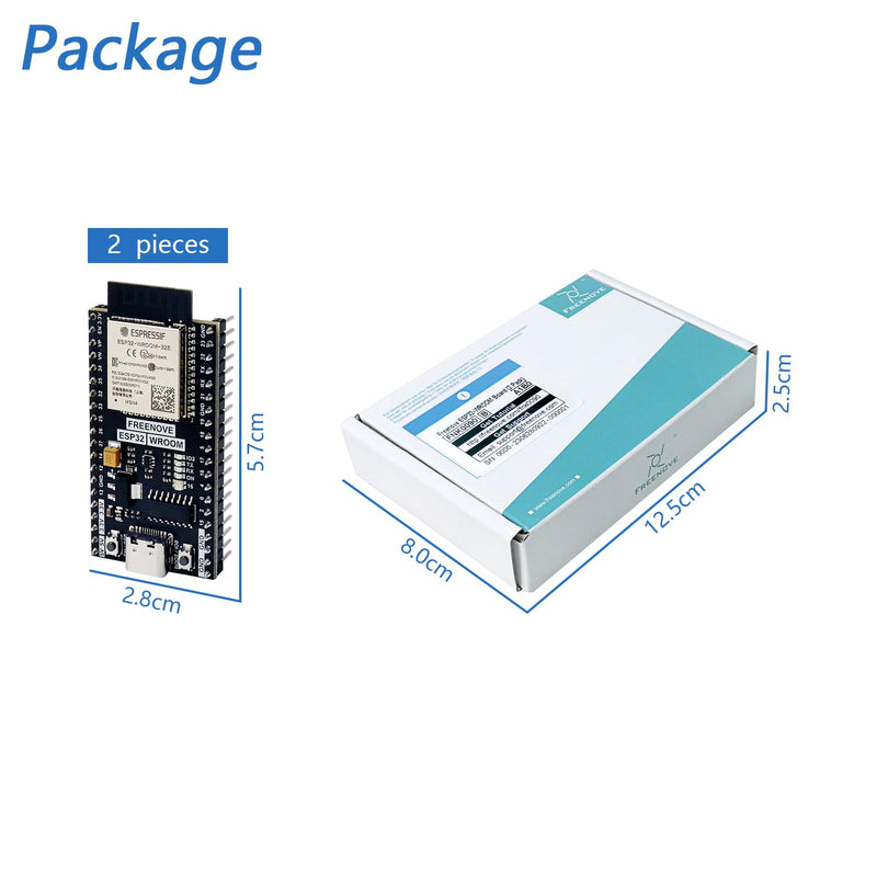 Freenove ESP32 Board (2 Pack), Dual-core 32-bit 240 MHz Microcontroller, Onboard Wireless, Python C Code, Example Projects Tutorial 2 Pack