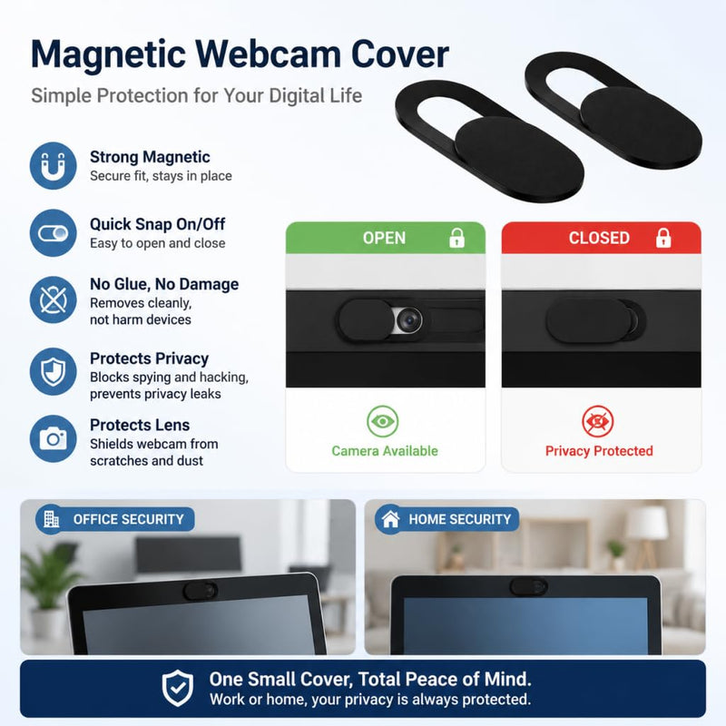 Ultra-Thin Webcam Cover Slide 9-Pack (3 Large + 3 Medium + 3 Small) for Laptops, PCs, MacBook, iMac, iPad, iPhone – 0.03in Privacy Camera Blocker for Security