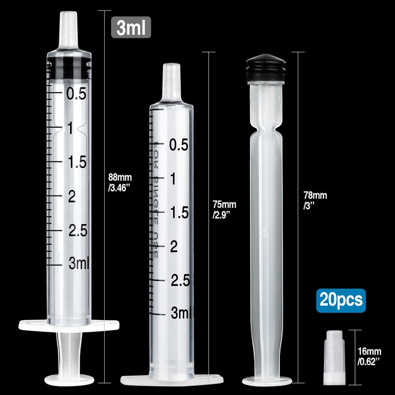 Pack of 20 3 ml Syringe Plastic Syringes with Lid Sterile Colostrum Syringe Set without Needle for Feeding, Liquid Syringe for Glue, Ink, Motor Oil, Newborn Animal Feeding Lab