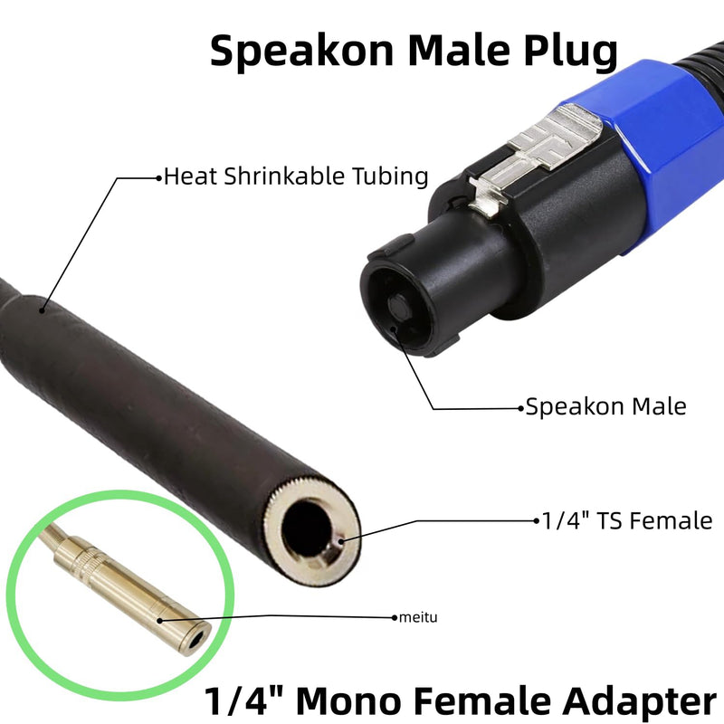 1/4 TS Female to Speakon Speaker Cables, Speaker Plug Adapter 1/4" to Twist Lock Speak-On, Speakon to 6.35 mm Mono Jack Adapter - 2 Pack 6Inch
