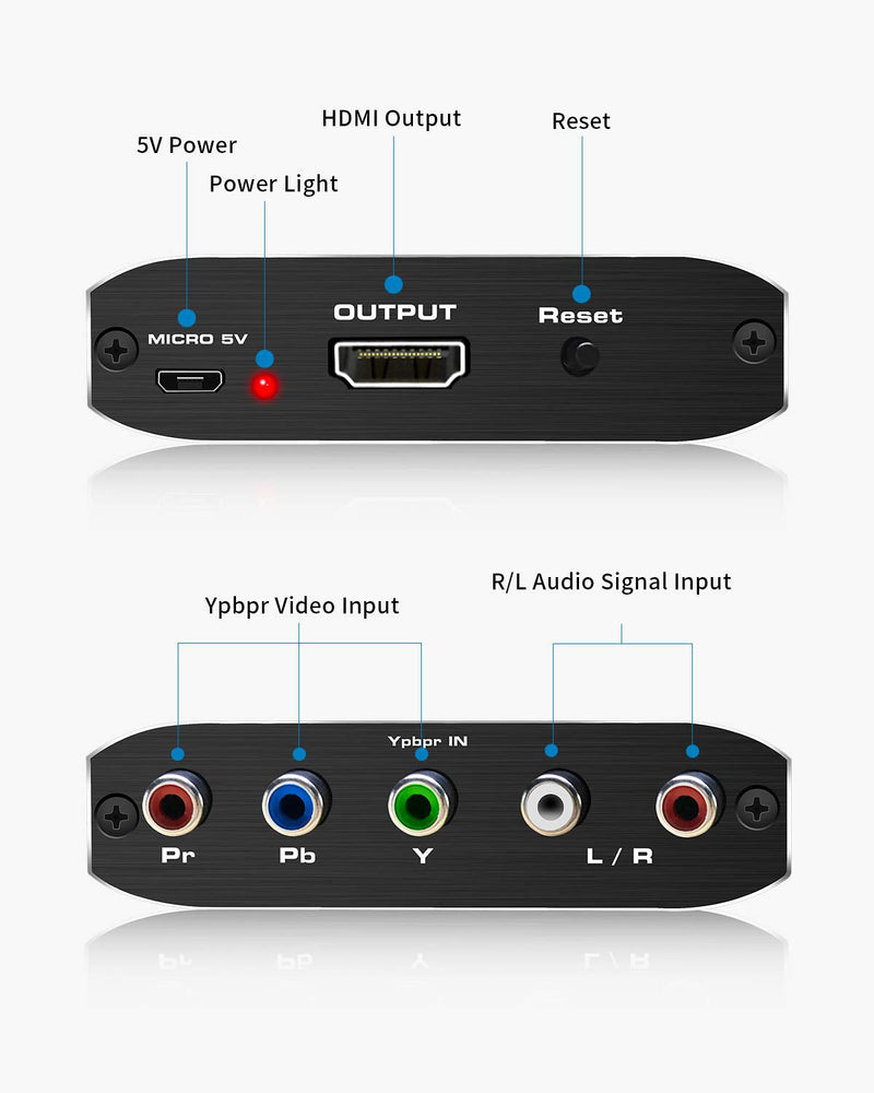 Component to HDMI, YPbPr to HDMI Converter, Koopman 5RCA RGB to HDMI Converter Adapter, Supports 1080P Video Audio Converter Adapter HDMI V1.4 for DVD PSP Xbox PS2 N64 to HDTV Monitor and Projector