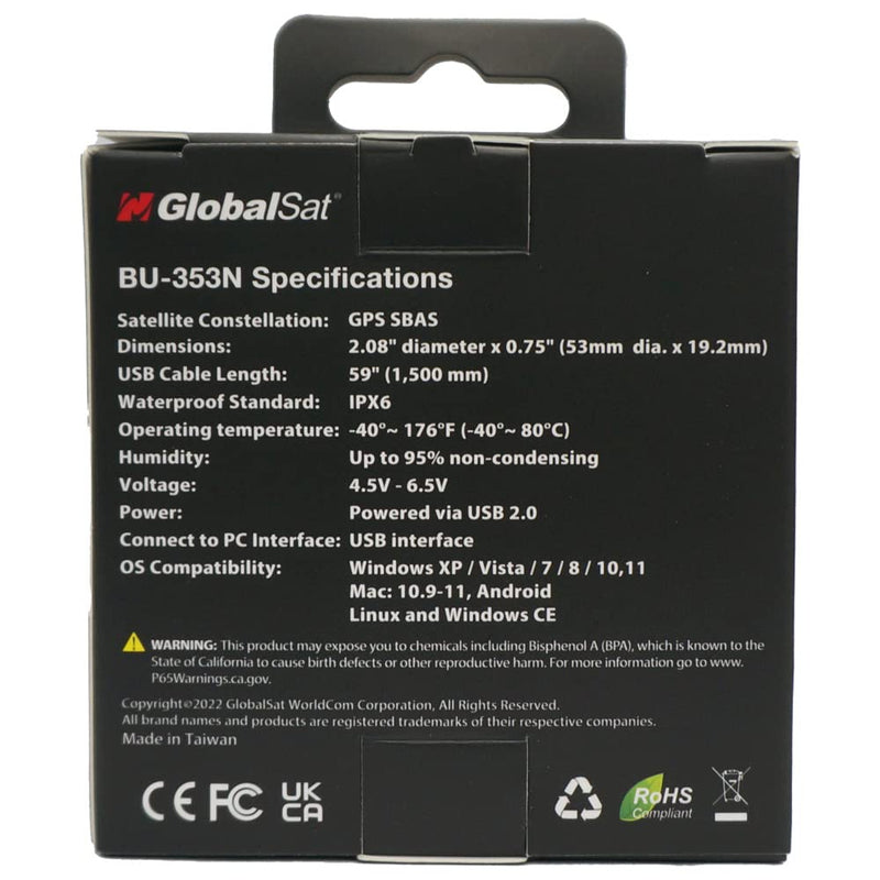 GlobalSat BU-353N USB GPS Receiver, Black SYSTEM