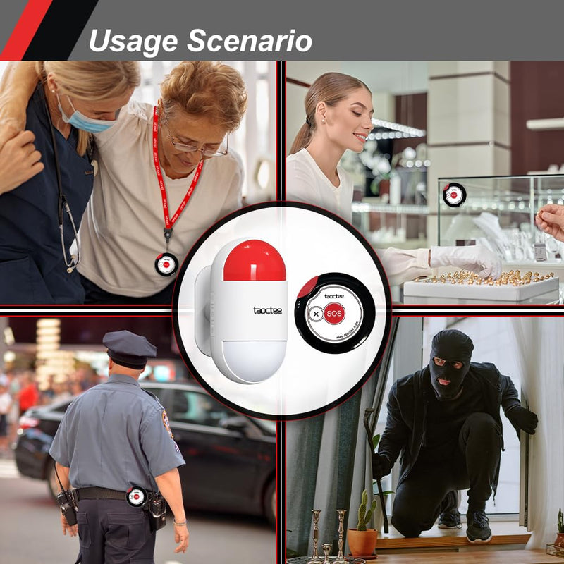 [AUSTRALIA] - Panic Button Alarm for Security Emergency Remote Panic Alarm Siren for Home Strobe Siren,Lightweight and Compact Button with Lanyard,Emergency Alert System for House Business Shop(Battery/USB) 1 Siren+1 Button 