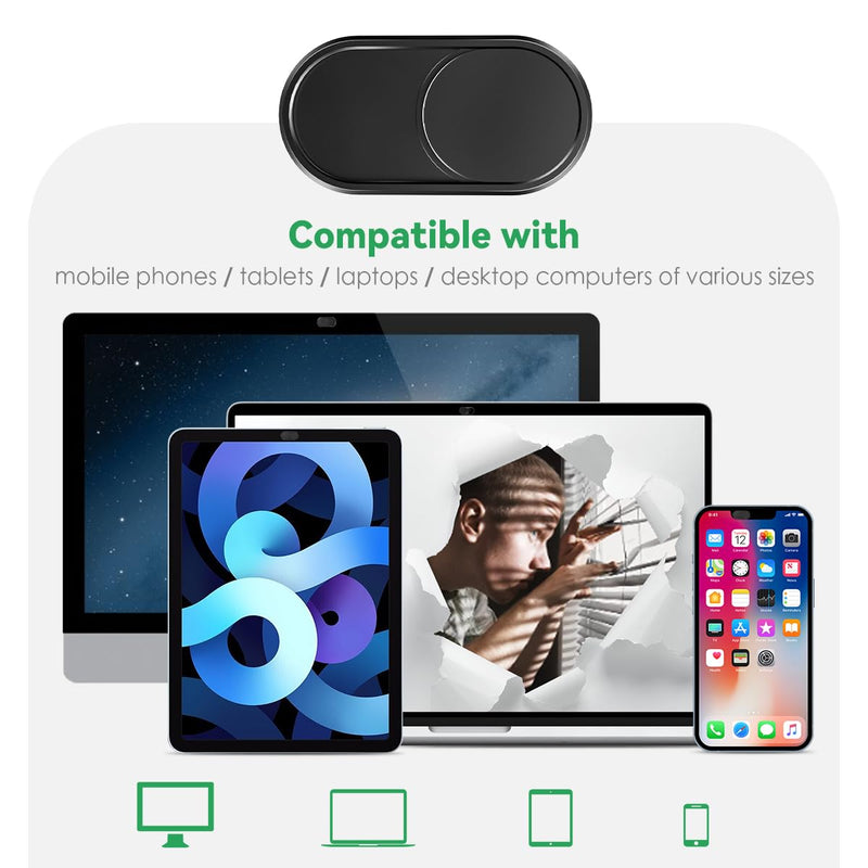 Webcam Cover Slide[2-Pack], 0.023 Inch Ultra-Thin Metal Web Camera Cover for Macbook Pro, iMac, Laptop, PC, iPad Pro, iPhone 8/7/6 Plus, Protect Your Visual Privacy [Black] Black-2 Pcs