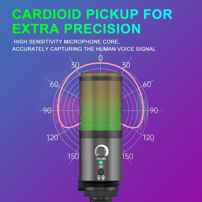 G-MARK MK6 RGB USB Condenser Microphone, Gaming Microphone for Podcasts, Streaming, Broadcasting, Condenser Mic with Cardioid, Omnidirectional, Compatible with PS4/5/PC