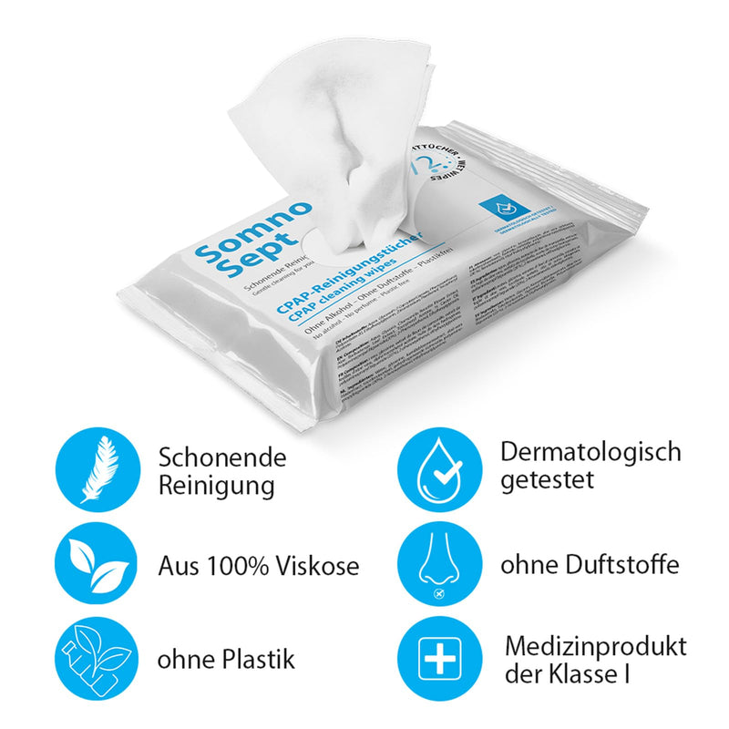 CPAP Cleaning Cloths - SomnoSept Pack of 72 - Quick Cleaning of CPAP Mask - for Good Mask Fit - Soft Cloths Made of 100% Viscose - Odourless - Dermatologically Tested