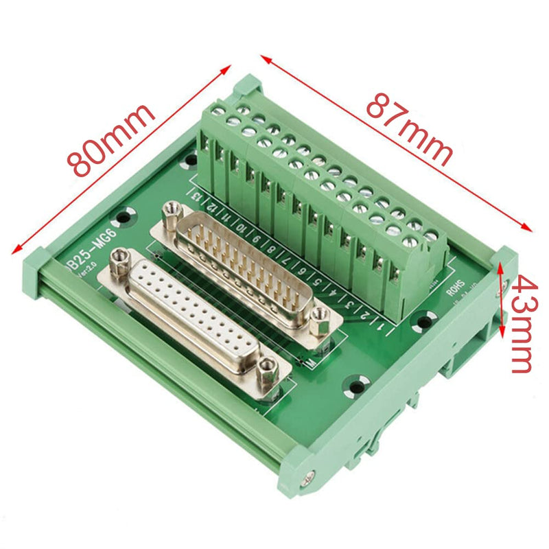 Jienk DB25 Male/Female D-SUB Din Rail Mount Interface Module, D-sub Terminal Block Breakout Board