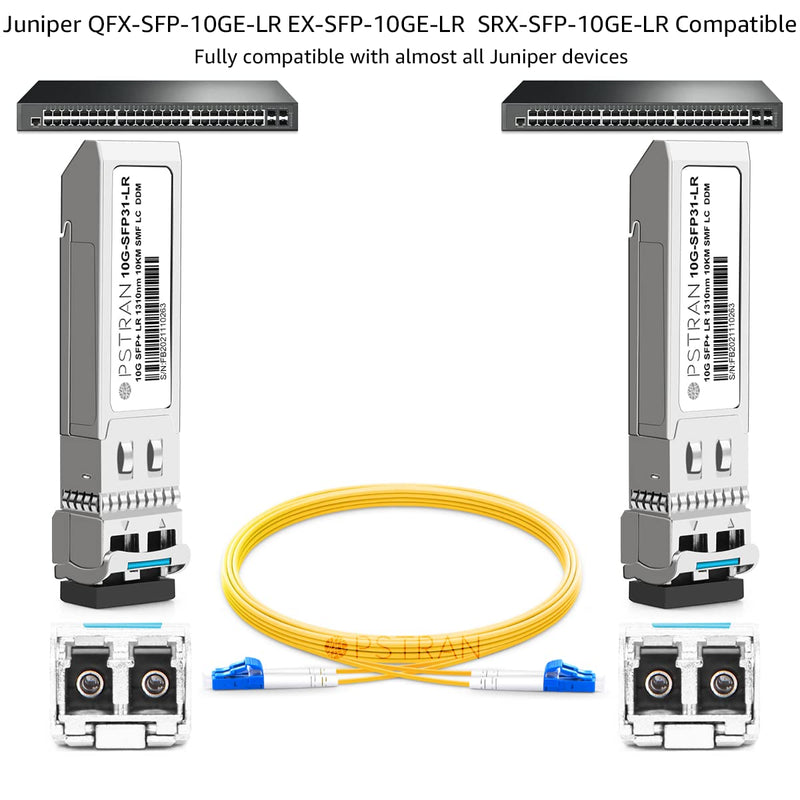 10GBASE-LR SFP+ Optical Transceiver Module Compatible with Juniper QFX-SFP-10GE-LR EX-SFP-10GE-LR SRX-SFP-10GE-LR 10G SFP+ LR 1310nm 10km DDM Duplex LC SMF 10GBASE-LR: 10km for Juniper 1