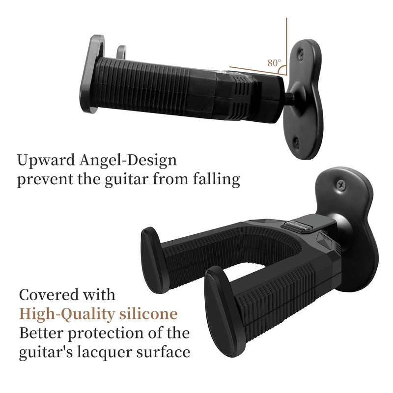 [AUSTRALIA] - Guitar Wall Mount Hanger 2 Pack, Auto Locking Holder Hangers Hook for Acoustic, Electric, Bass, Banjo, Mandolin Stand Wall, Gift for Guitar Player, Guitar Accessories Metal 2 Pack 
