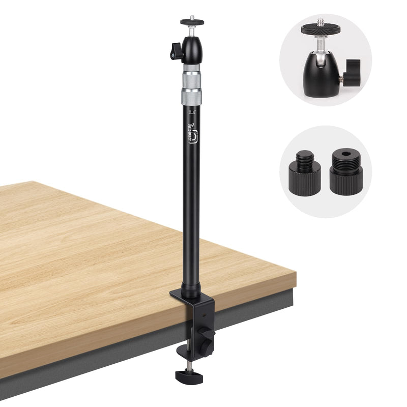 Taisioner Camera Desk Mount with 360° Ball Head, 15.7"-35.4" Adjustable Aluminum Alloy Stand - 6.6LBS Load C Clamp for DSLR, Ring Light, Live Streaming, Photo/Video Shooting