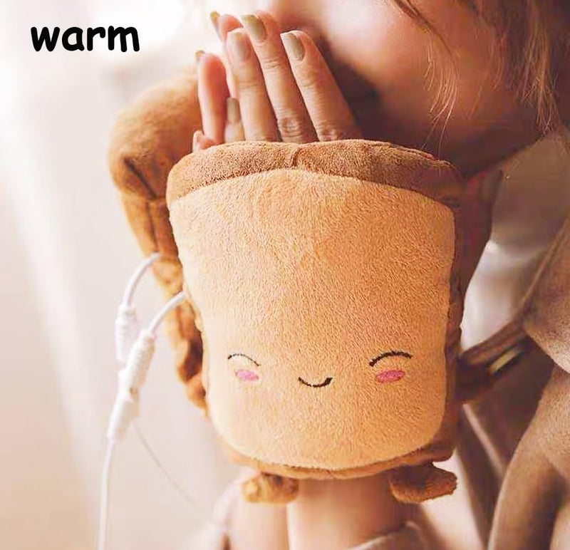 USB Hand Warmers Cute USB Heating Gloves Hand Warmers GlovesHalf Wearable Toast Laptop Fingerless 5V USB Powered Heated Gloves Gift Winter Fashion Gloves for Women and Children