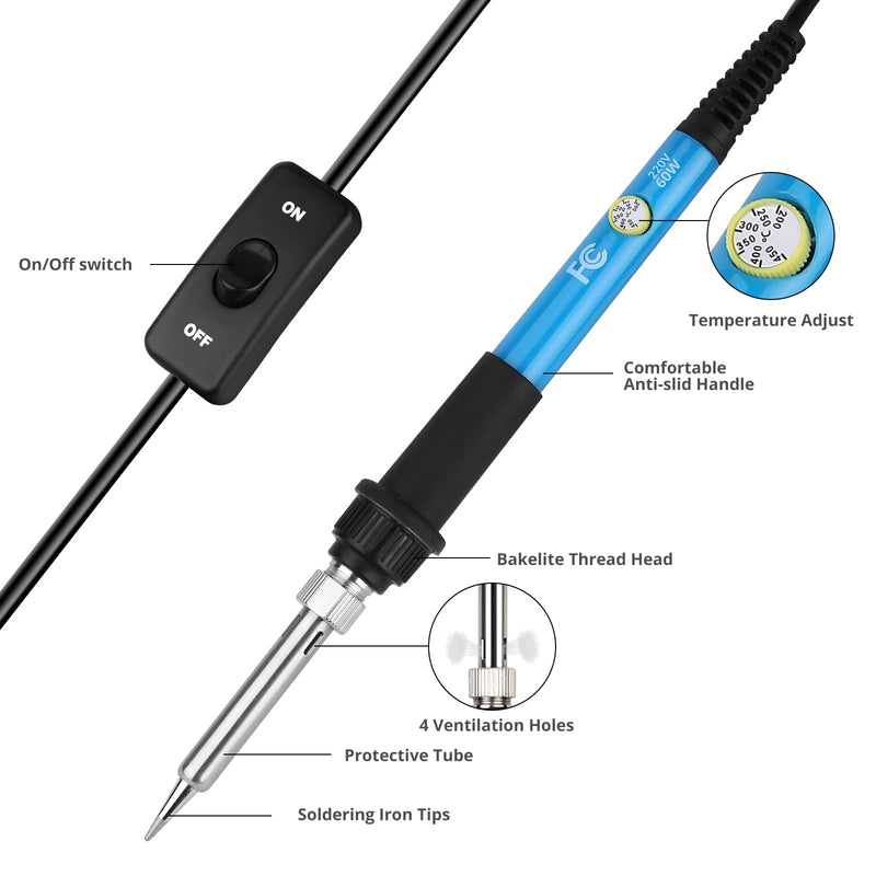 Sondiko Soldering Iron Set, 60 W/220 V Soldering Iron with Adjustable Temperature, On/Off Switch, 5 Interchangeable Tips for Soldering, Wood Engraving, Hot Cutting, Pyrography, Soldering Set for Sondiko 14-in-1 Soldering Iron Set