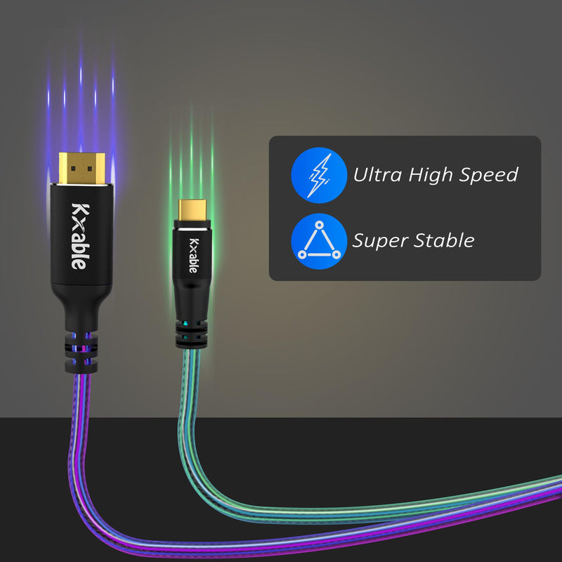 8K USB C to HDMI 2.1 Cable 30 FT, (8K@60Hz,4K@120Hz, HDR), Thunderbolt 3/4 Compatible, for iPhone 15 Series, MacBook Pro/Air, iPad Pro, Galaxy S23, Note 20, Surface, Dell, HP, with 2 HDMI Adapters 30FT