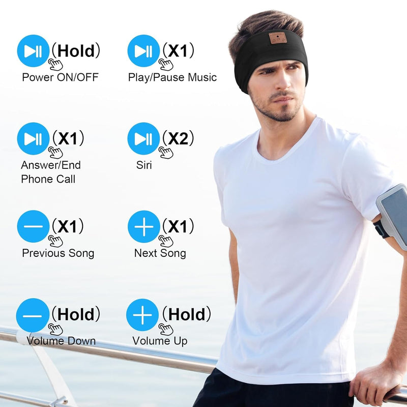 [AUSTRALIA] - 2-Pack Sleeping Headphones Bluetooth 5.4 Headband, Headband Headphones with Ultra-Thin Speakers, Headphones Headband for Side Sleepers, Running, Insomniac, Travel, Meditation（Black&Grey） Black+Grey 
