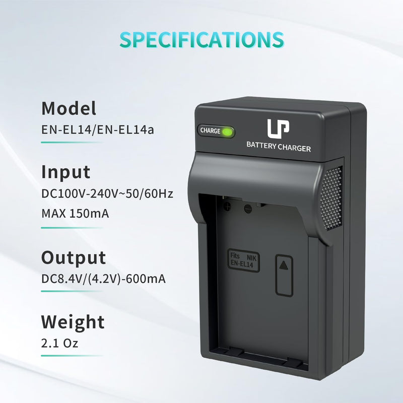 LP EN-EL14 EN EL14a Battery Charger, Charger Compatible with Nikon D3500, D5600, D3300, D5100, D5500, D3100, D3200, D5200, D5300, D3400, DF, Coolpix P7000, P7100, P7700, P7800 Cameras and More LED Charger