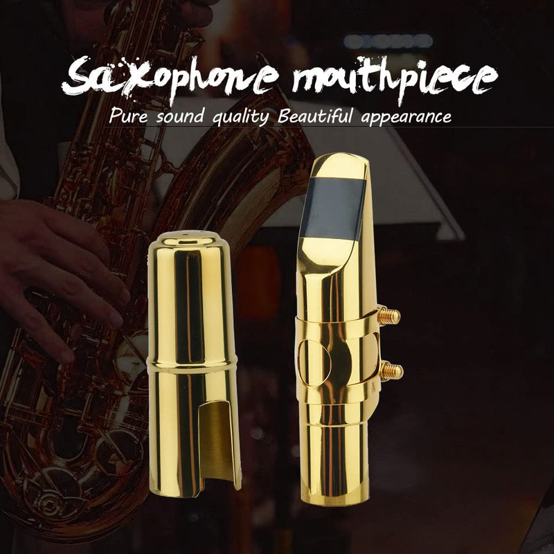 [AUSTRALIA] - Alto Sax Saxophone Mouthpiece w/Cap & Ligatures, Brass Metal Eb Alto Sax Mouthpieces 5C for Saxophone Professionals and Beginners (Gold - 5C) 
