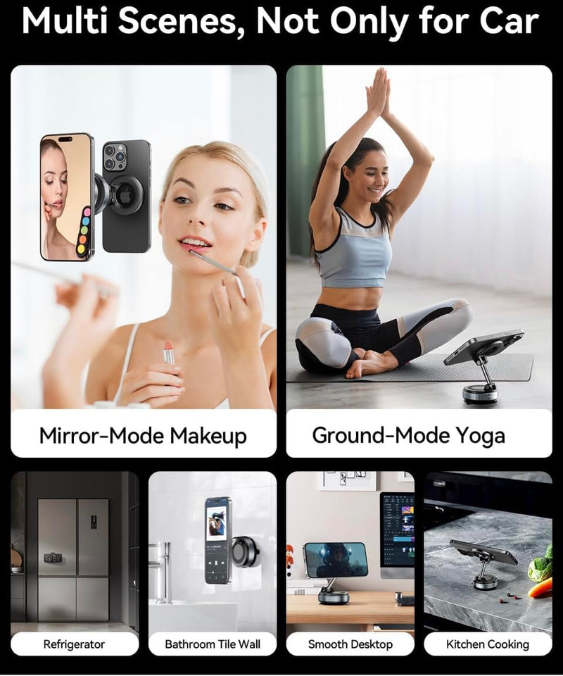 Car Phone Holder for Magsafe [78+LBS Strongest Suction & 2400gf Magnetic] 360° Adjustable Foldable Car Phone Mount, Phone Holders for Your Car for iPhone 17/16/15/14/13/12 Series