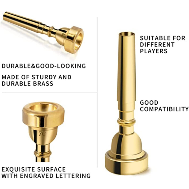 7C Trumpet Mouthpiece Brass Trumpet Mouthpiece Gold Plated Trumpet Mouthpiece Compatible with Beginners and Professionals Trumpet Accessories 7C