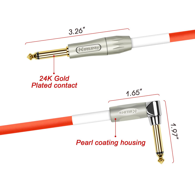 KIRLIN Cable Kirlin IMK-202PFGL-30/RDF-Straight Premium Coil Instrument Cable, Red Translucent PVC Jacket-30ft, 1/4" Mono Plug, Straight to Right Angle, (IMK-202PFGL-30/RDF)