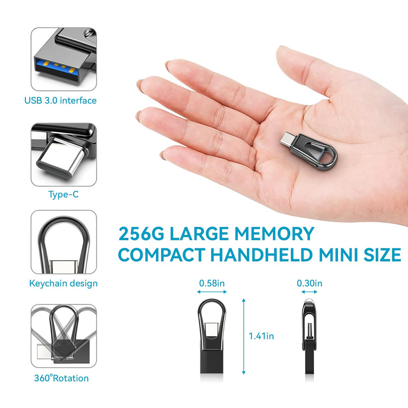 512GB Dual USB 3.2 Gen 1 Type-C Jump Drive, Champagne Silver Rotatable Metal Thumb Drive, Fast Transmission, Safely Store Your Cherished Digital Memories Anytime-Black black