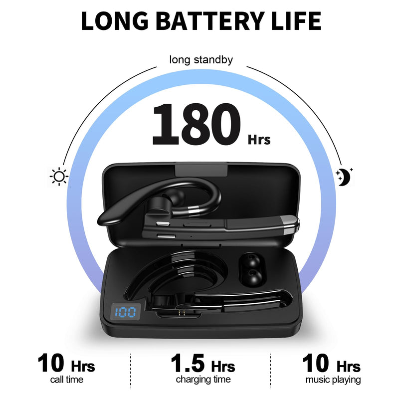 [AUSTRALIA] - Bluetooth Headset,Wireless Bluetooth Earpiece with 500mAh Charging Case 80 Hours Talking Time，V5.1 Hands-Free Earphones with Built-in Mic for Driving/Office/Business, Compatible with IOS and Android 