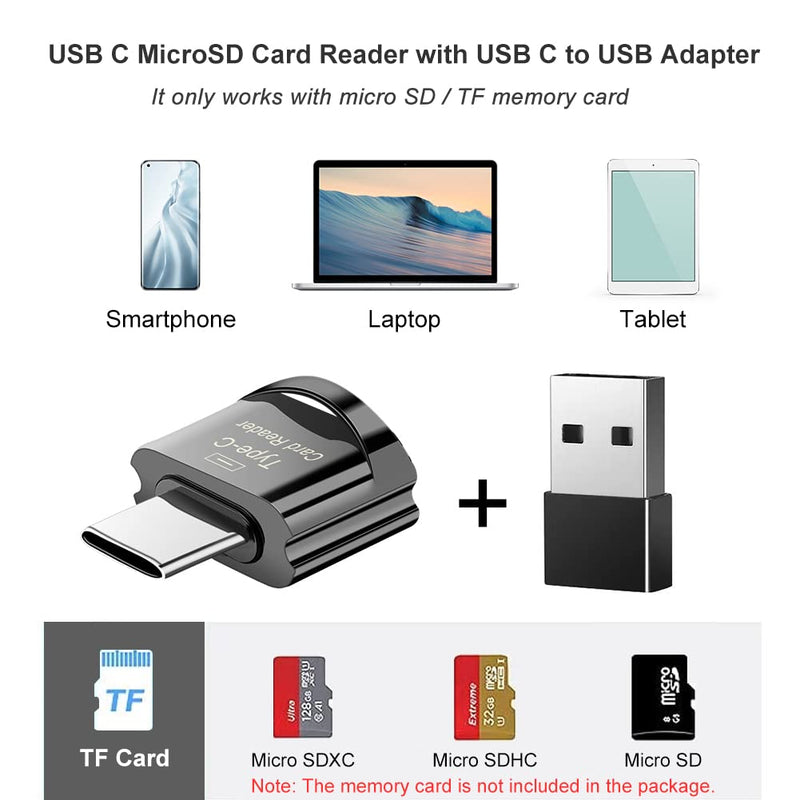 Micro SD Card Reader, BorlterClamp USB C TF Card Reader, USB C to Micro SD Memory Card Reader with USB C to USB Adapter, Compatible with MacBook, Laptops, Galaxy Phones and More