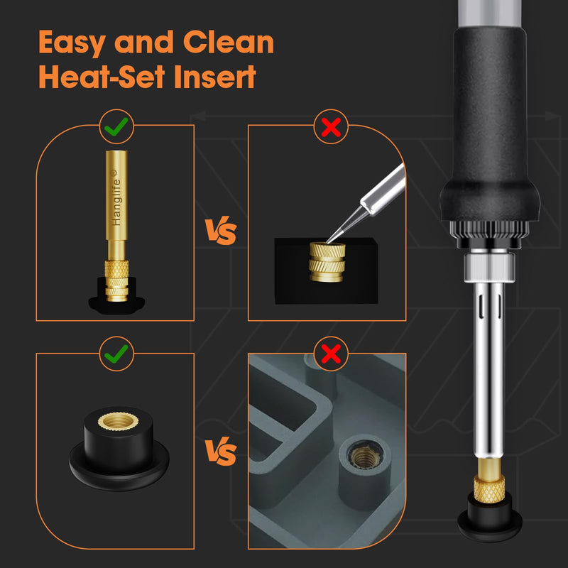Heat-Set Insert Tips for Threaded Inserts M2 M2.5 M3 M4 M5 M6 M8, Soldering Iron Tips Compatible with Weller SP40NUS/Hakko FX-888D/900M/T18 Irons- Press Tool for Plastic 3D Printer Components Tip Change - 7 Sizes