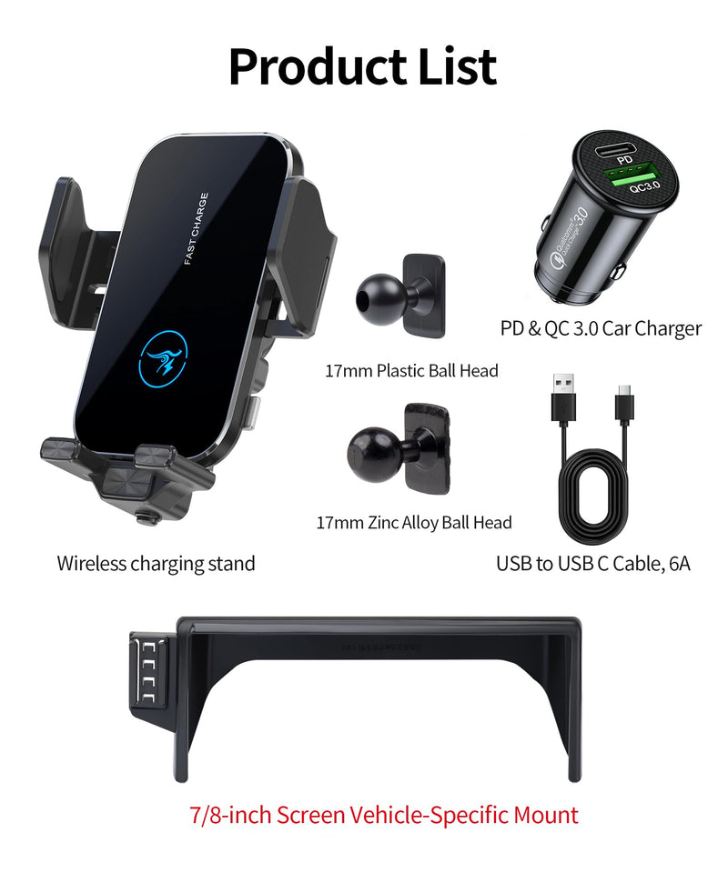 Wireless Charger Car Phone Holder for Toyota RAV4 2019-2025, 7/8" Screen | RAV4/RAV4 Hybrid 2019-2025,Auto Clamp Cell Phone Mount Accessories 15W Qi Fast Charging Stand Compatible with iPhone Android