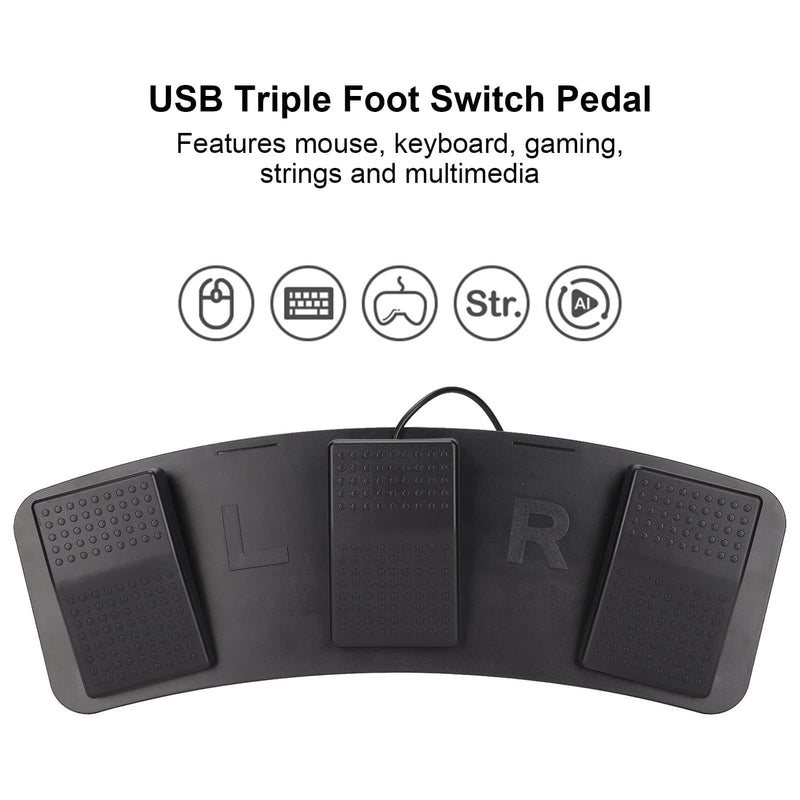 USB Triple Foot Switch Pedal, PC Foot Pedal Programmable Multifunctional Ergonomic Triple Gaming Foot Pedal for Video Game Office Equipment Contr