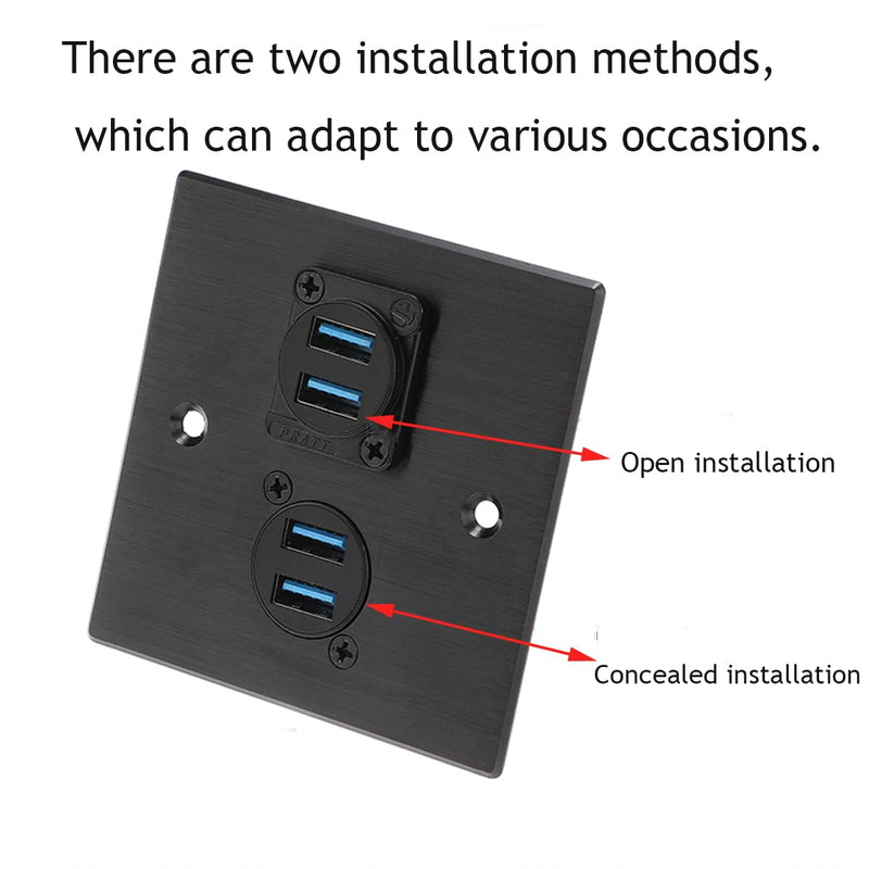PENGLIN 5PCS Dual USB 3.0 Panel Mount Connector D-Type with Waterproof Cap | Dual USB 3.0 Female to Female Coupler,Up to 5Gbps High Speed Transmission,Space-Saving Dual Channel Layout 5PCS USB3.0
