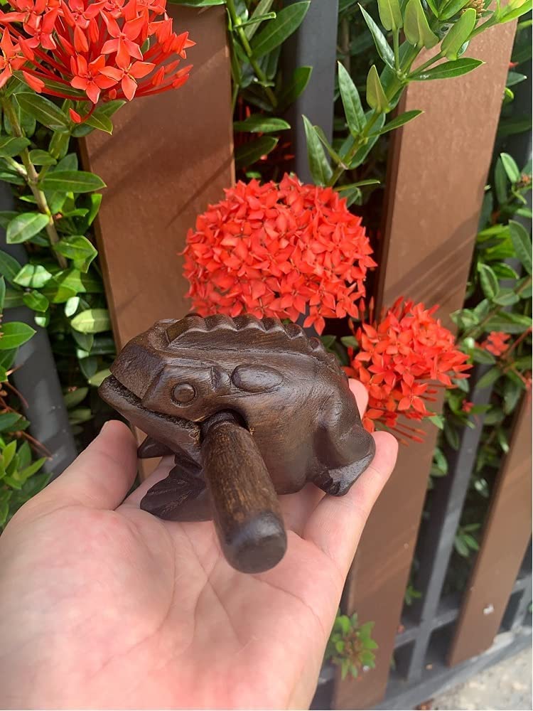 [AUSTRALIA] - Guiros Percussion Instruments Wooden Frog Musical Instrument Set of 3 Frogs: 4 Inch, 3 Inch, and 2.25-2.75 Inch (Dark Brown/Brown/Natural Colors) Dark Brown/Brown/Natural Colors 