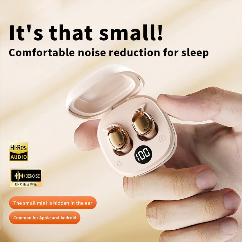 Mini Sleep Earbuds for Side Sleepers, Wireless Bluetooth Earphones | Ultra Lightweight, Noise Masking for Deep Sleep, Comfortable Invisible Open Ear Design (Beige) Beige