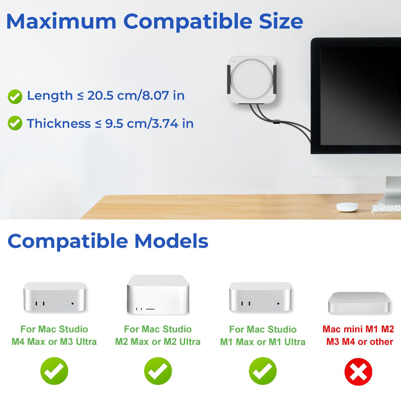 Metal Mount for Mac Studio VESA Wall and Under Desk Mount Compatible with Mac Studio M4 Max/ M3 Ultra/ M2 M1 Max and Ultra Under Desk Holder Bracket for Mac Studio with Cable Ties and Screws