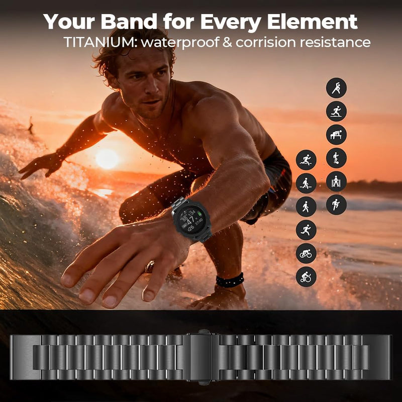 26mm Titanium Band for Tactix 8 51mm/Enduro 3 51 mm/Fenix 8/7/7X/6/6X, 22mm QuickFit Metal Strap for Venu 4 45mm/Fenix 8 47mm, 20mm No Gap Band for Fenix 8 43mm/Instinct E 40mm grey