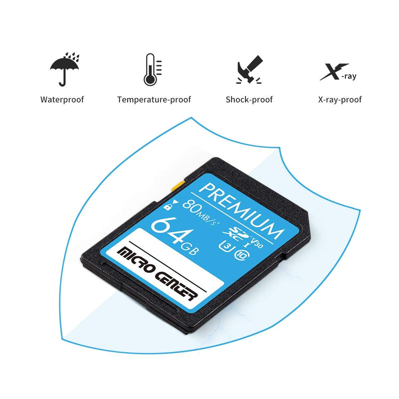 Premium 64GB SDXC Card from MicroCenter, Class 10 SD Flash Memory Card UHS-I C10 U3 V30 4K UHD Video R/W Speed up to 80/35 MB/s for Cameras Computers Trail Cams (64GB)