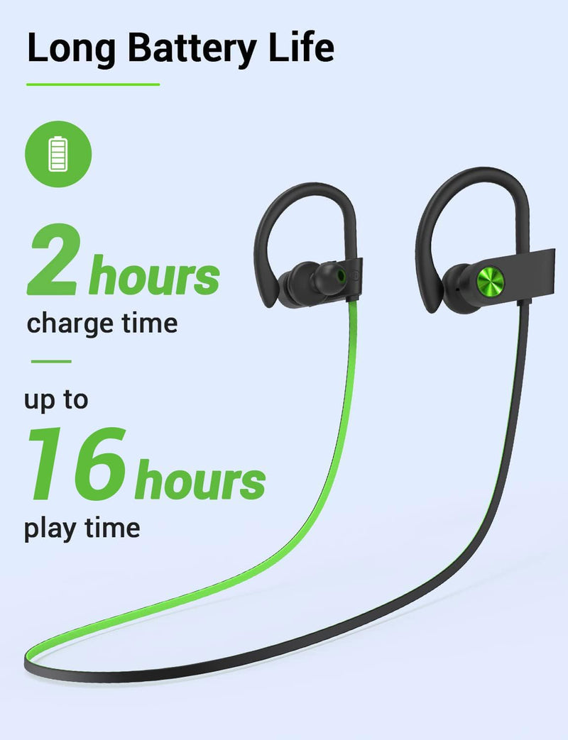 Stiive Bluetooth Headphones, 5.3 Wireless Sports Earbuds IPX7 Waterproof with Mic, Stereo Sweatproof in-Ear Earphones, Noise Cancelling Headsets for Gym Running Workout, 16 Hours Playtime - GreenBlack A,GreenBlack