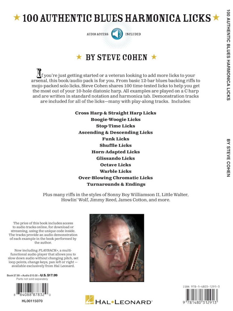 [AUSTRALIA] - 100 Authentic Blues Harmonica Licks Steve Cohen | Harmonica Instructional Book with Online Audio | Learn Blues Harmonica Techniques, Solos, and Riffs | Beginner to Advanced Sheet Music Songbook 