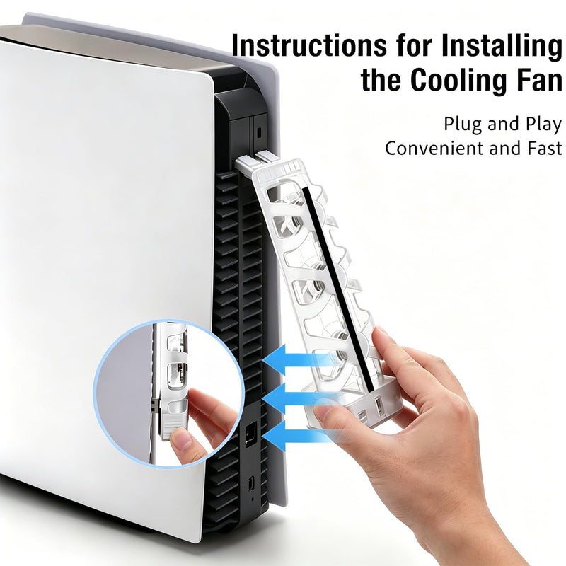 Cooling Fan for PlayStation 5, 3 High-Speed Fans, DC 5V USB Powered, Built-in LED Backlight, Efficient Cooler Accessories for PlayStation 5 Disc & Digital Editions, White
