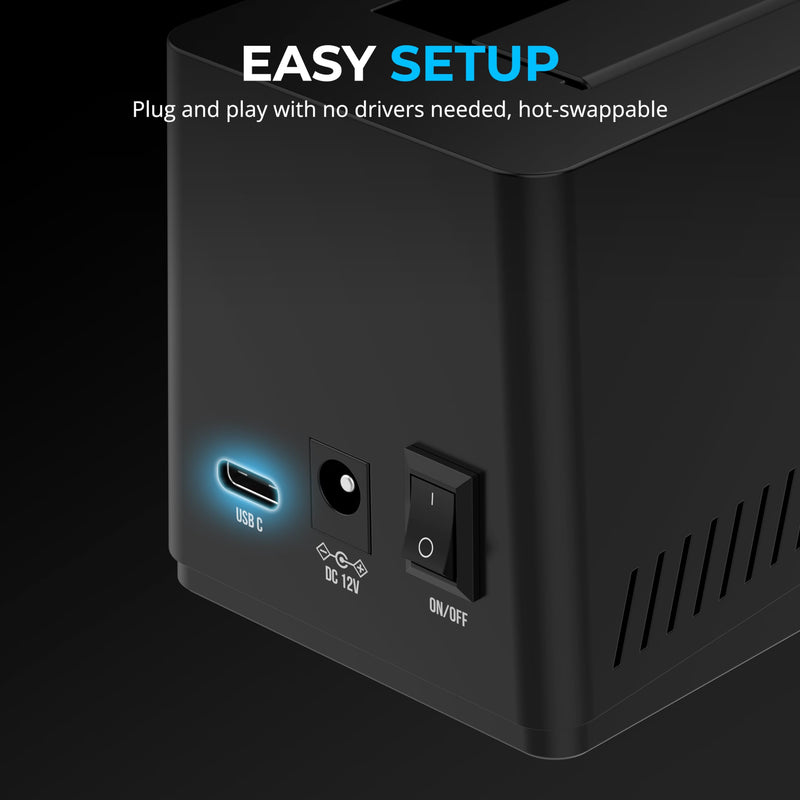 SABRENT USB-C Hard Drive Docking Station, 2.5/3.5in SATA, 10Gbps (DS-UC1B) | Tool-free hot-swap dock for 2.5"/3.5" SATA SSD & HDD; up to 20TB; Windows & Mac Single-Bay SATA Dock – USB-C 10Gbps