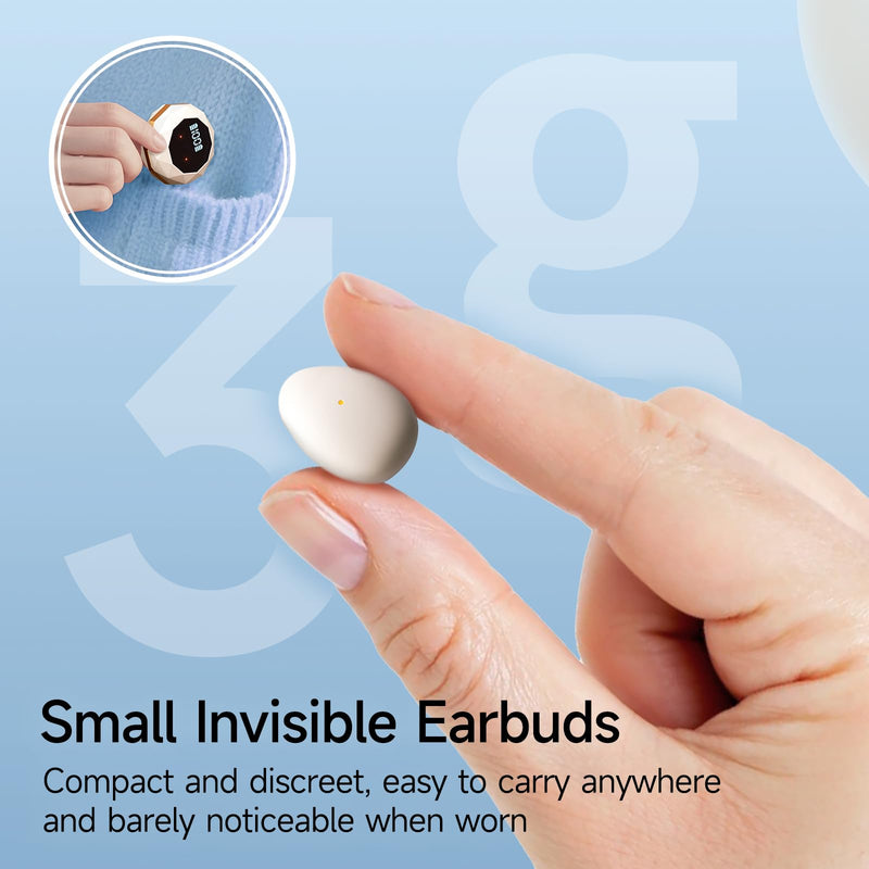 Sleep Earbuds Bluetooth 6.0, Mini Sleep Earbuds for Side Sleeper | Wireless Hidden Earbuds with LED Screen for Small Ears Sleeping / Working / Relaxing(Beige) Beige