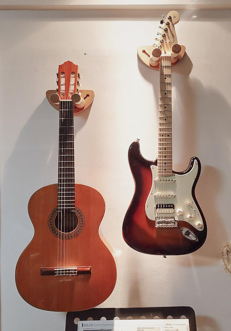 Guitar Hanger, Solid Wood Wall Mount Guitar Holder Adjustable Width Wall Hanging Stand for Guitar Bass Banjo Violin and More