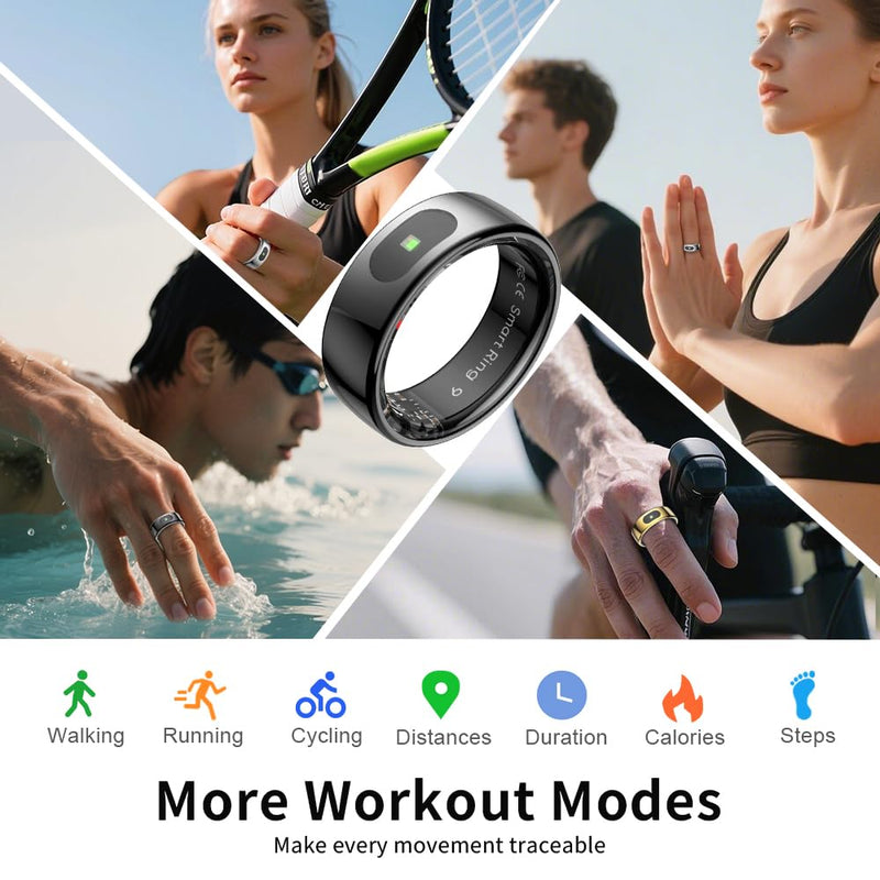 LED Touch Smart Ring for Women Men- Fitness Tracker with Heart Rate, Blood Oxygen, Sleep Tracker, Step Counter, 5ATM Waterproof, Touch Control Music/Video, No Subscription Fee for iOS/Android Black #8