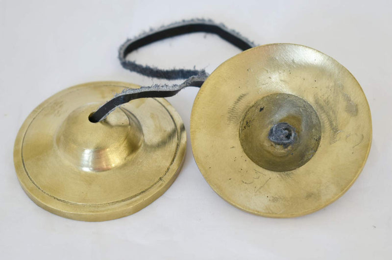 Tingsha/Tibetan Meditation Bell/Finger Cymbals with free Silk Case by Nepalese Handicraft Zone (Plain Golden) Plain Golden