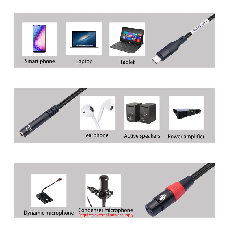 10FT USB C to XLR Female Microphone Cable & 3.5mm (1/8") Female Stereo Out Adapter,USB C to 3.5mm Headphone Cable&XLR Female Microphone Record Cable for iPhone 15 Garageband,Tablet,Laptop 10 feet